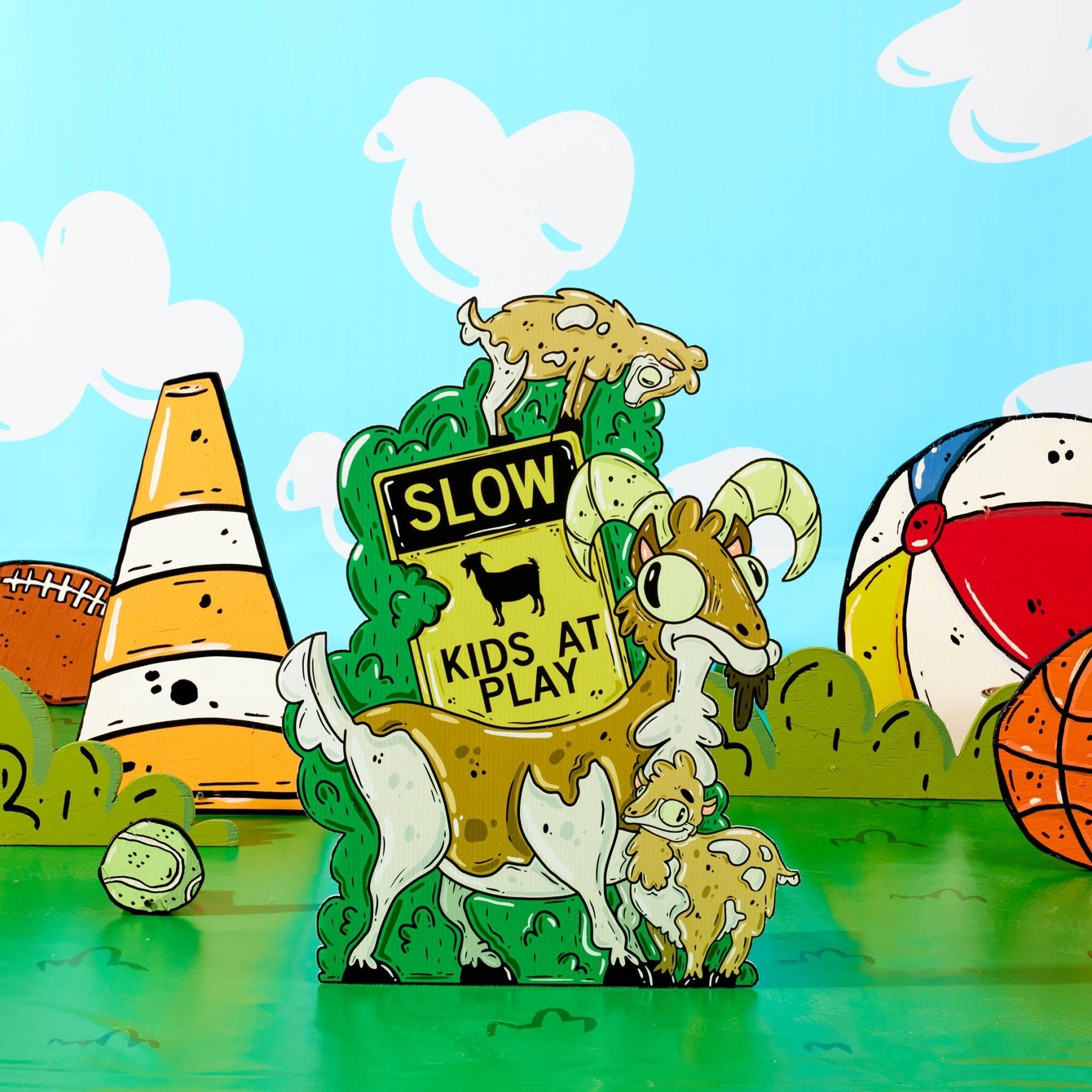 The Goatley Family of Goats | "Kids at Play" Yard Sign - Mike Bennett Studios